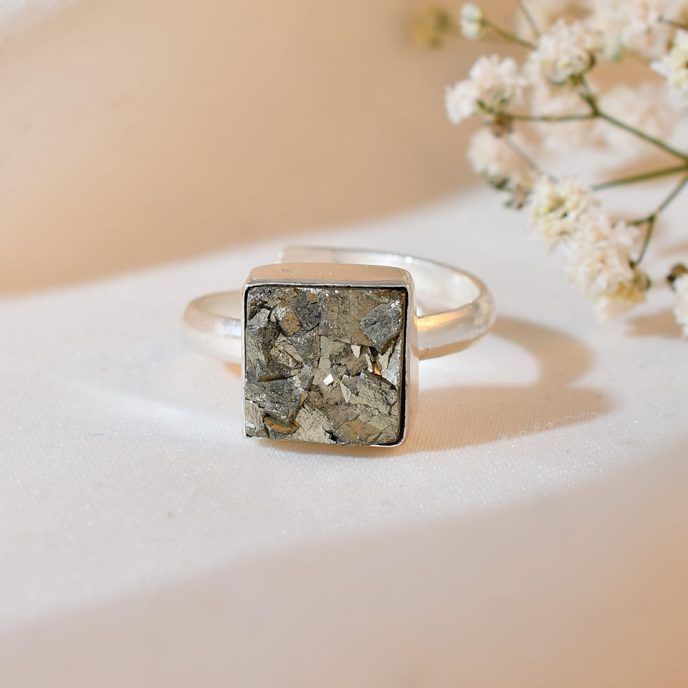 NATURAL PYRITE RAW RING square
