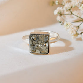 NATURAL PYRITE RAW RING square