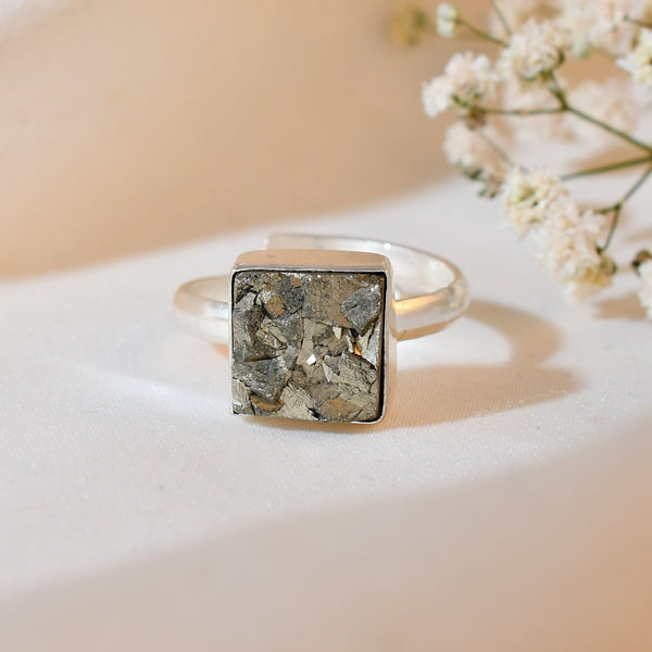 NATURAL PYRITE RAW RING square
