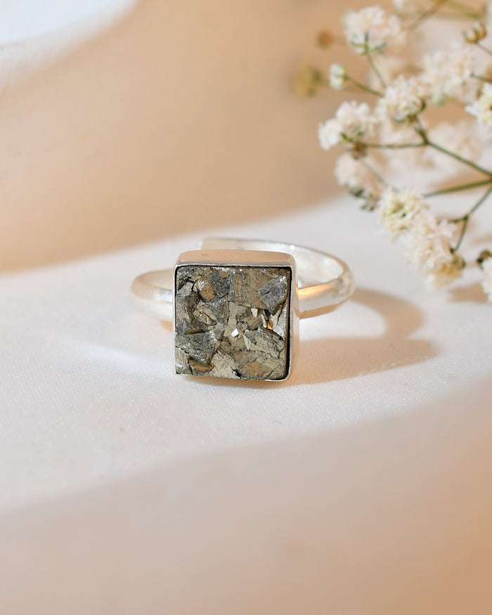 NATURAL PYRITE RAW RING square