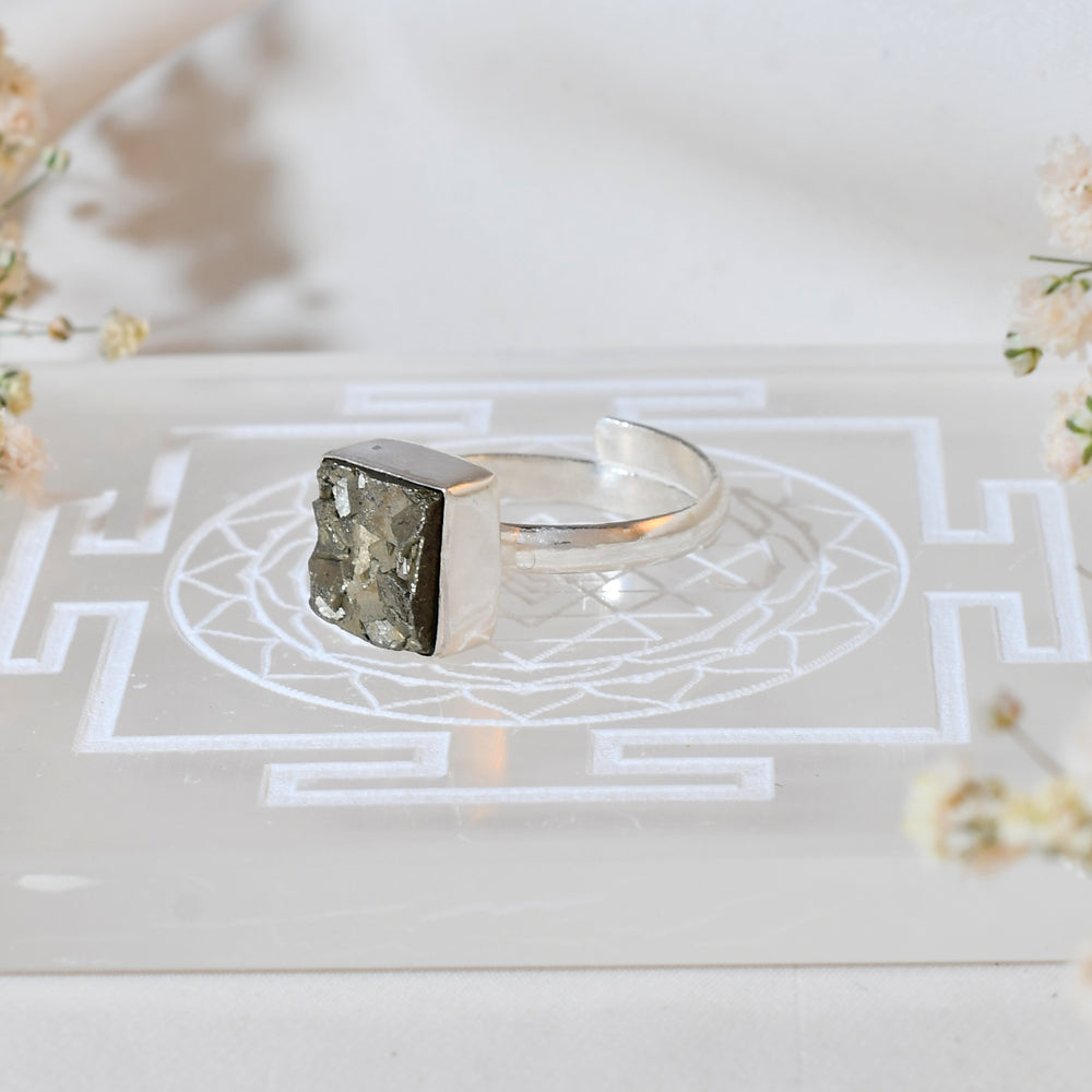 NATURAL PYRITE RAW RING square