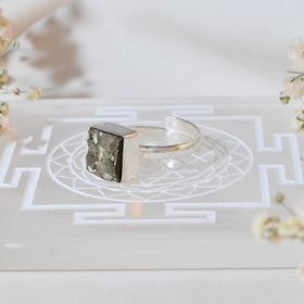 NATURAL PYRITE RAW RING square