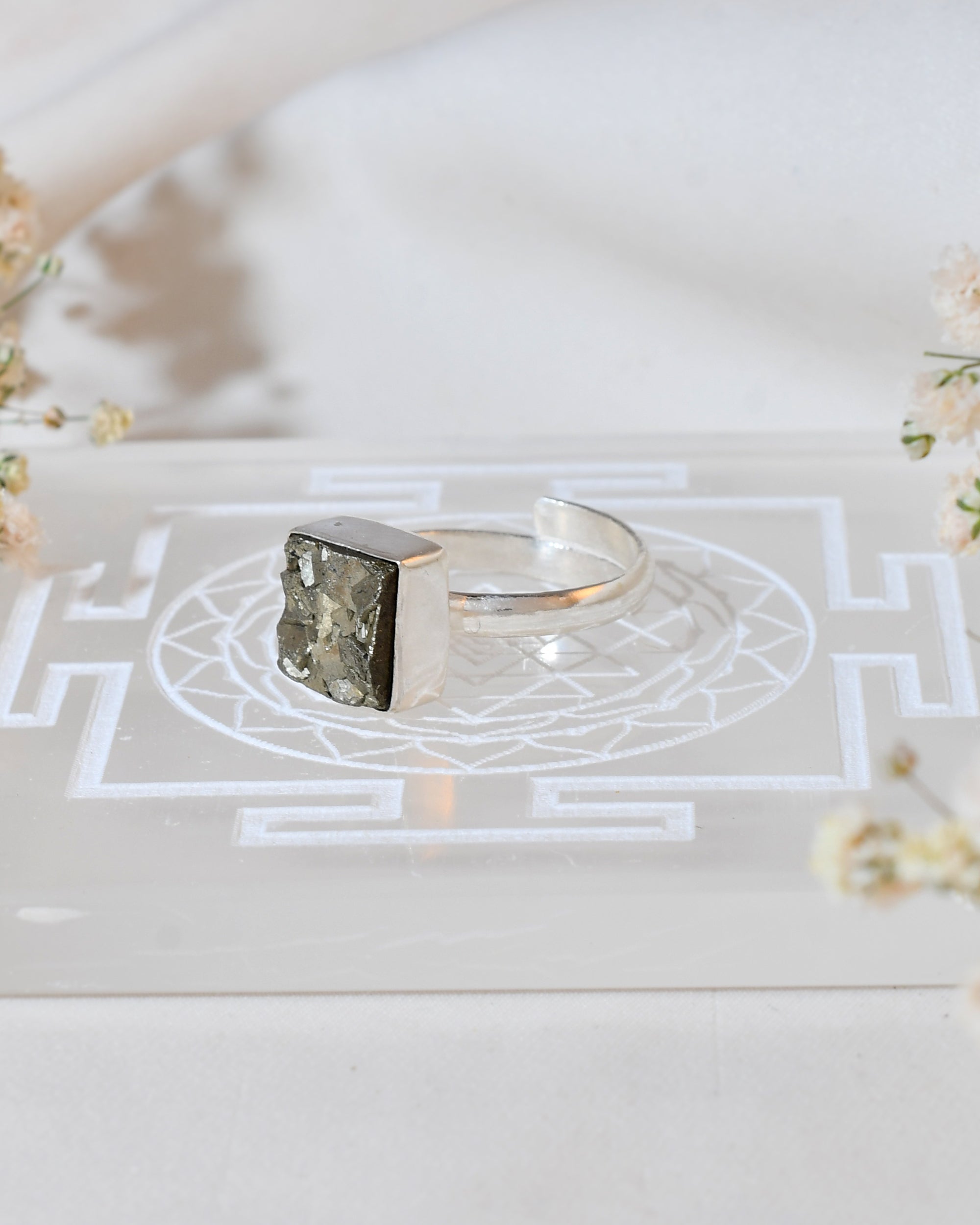NATURAL PYRITE RAW RING square