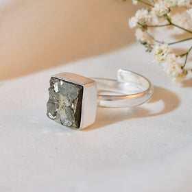 NATURAL PYRITE RAW RING square