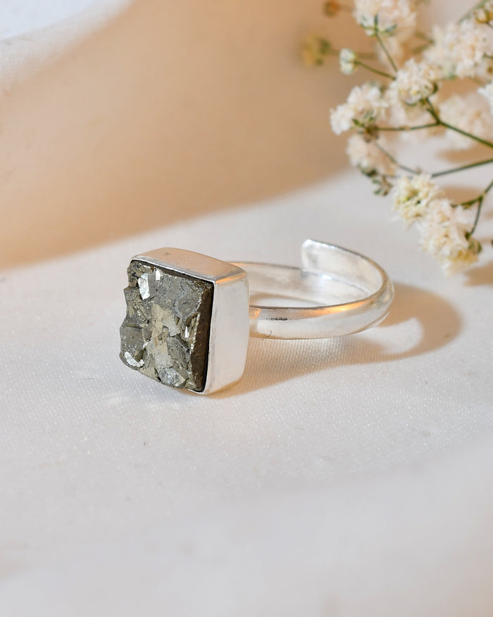 NATURAL PYRITE RAW RING square
