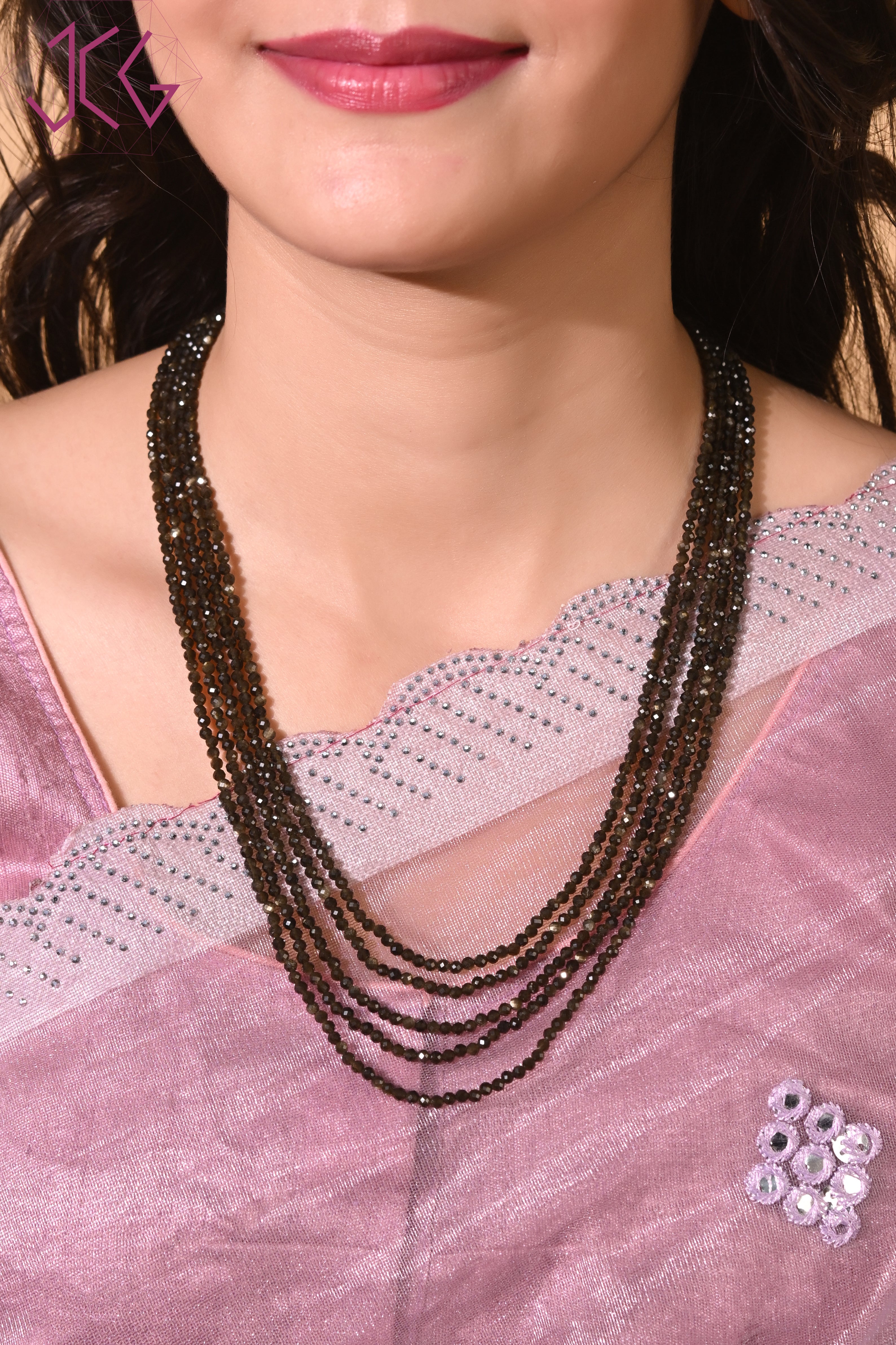 Natural Golden Obsidian Beaded Necklace (With Certificate)