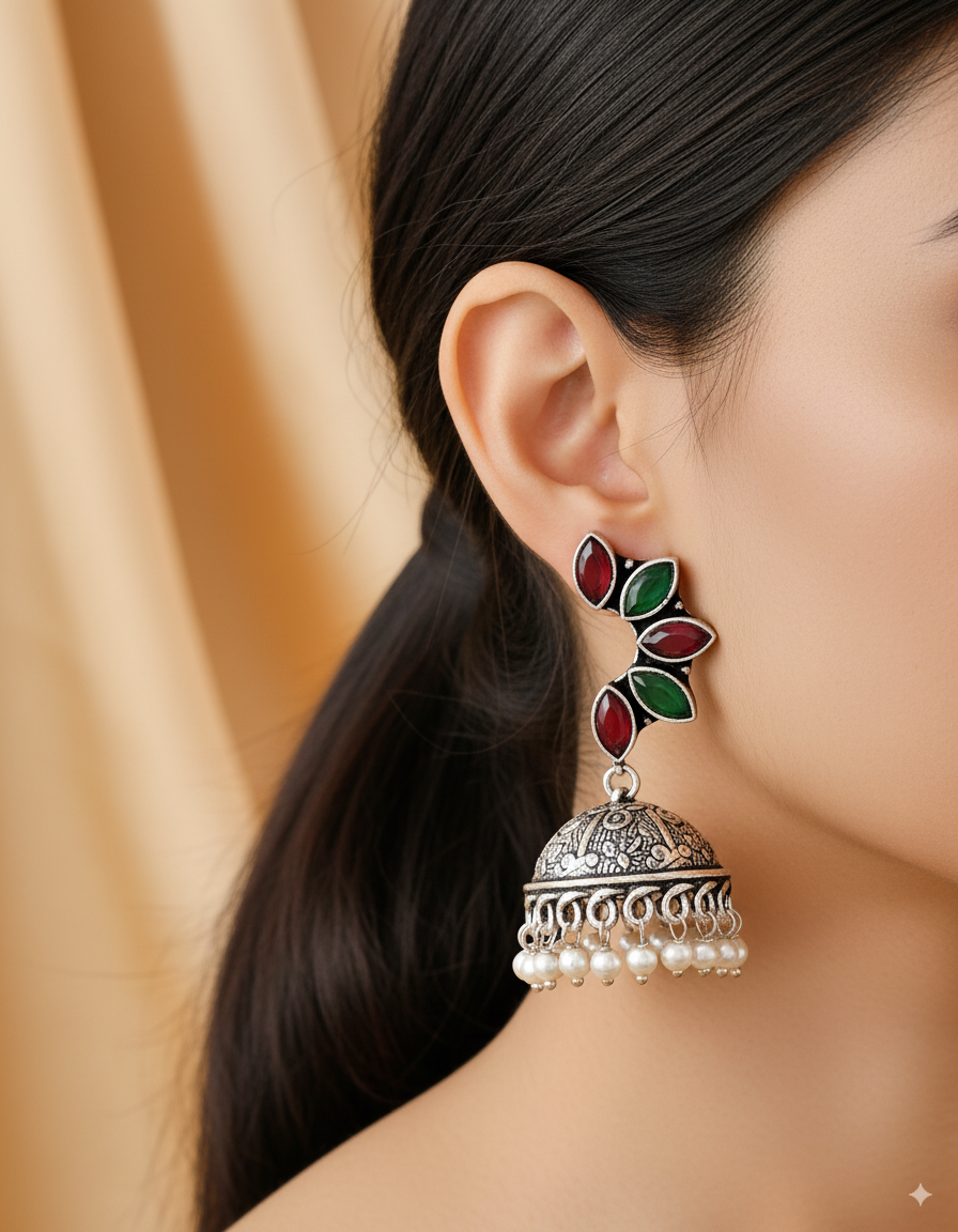 Rangili Jhumka Dandiya White Metal Earrings