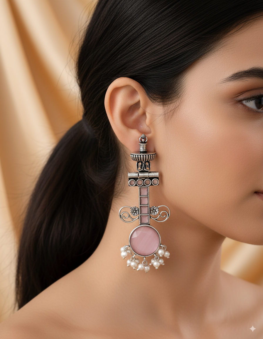 Blush Elegance Pink Dandiya Earrings