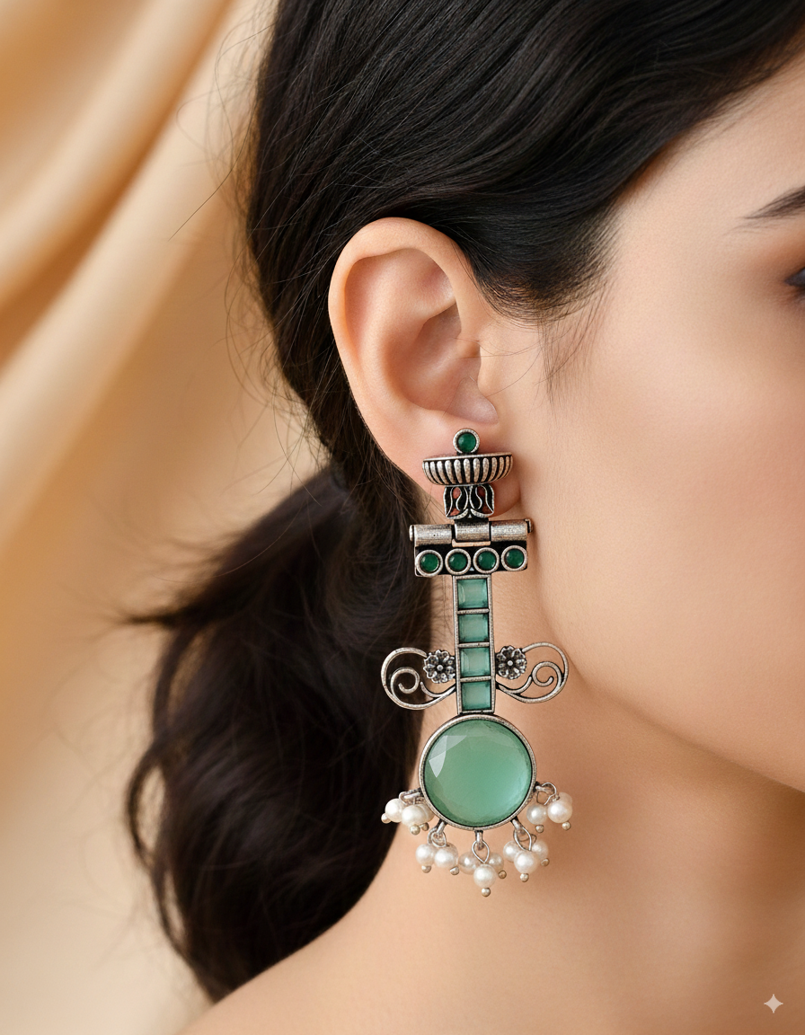 Mint Aura Dandiya Earrings