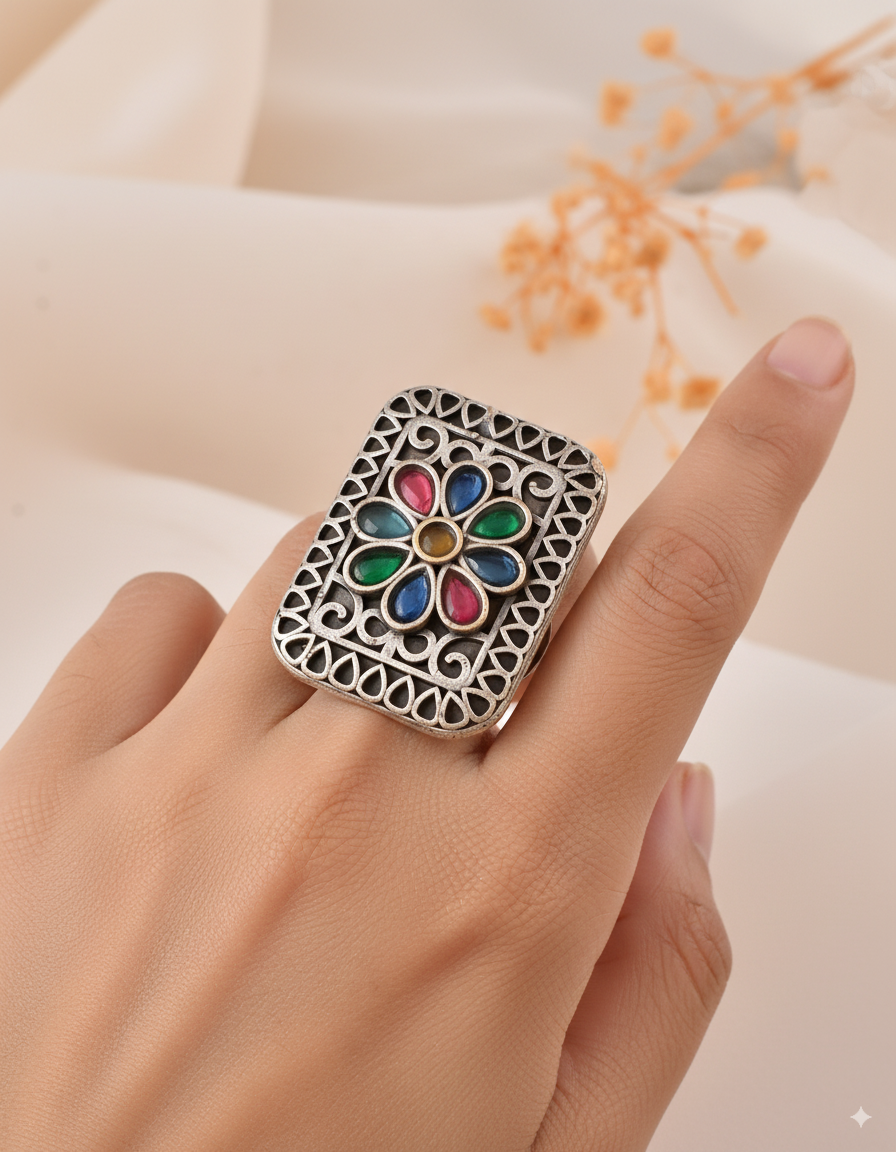 Rangoli Bloom Dandiya Statement Ring