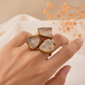 Rose Quartz Dandiya Statement Ring