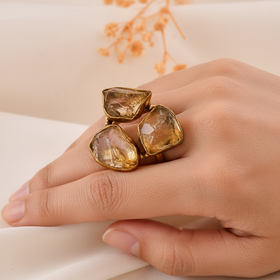 Golden Citrine Dandiya Statement Ring