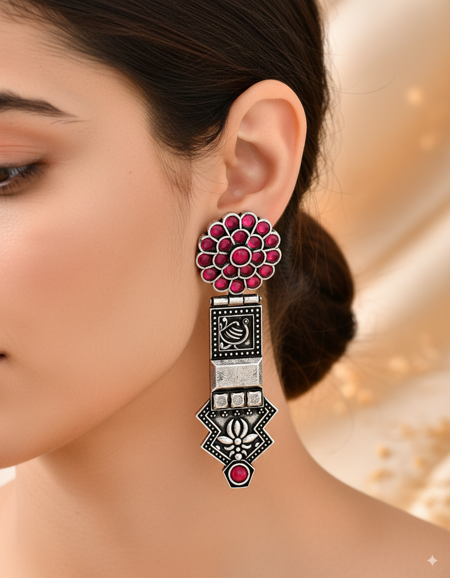 Rangilo Dandiya White Metal Earrings