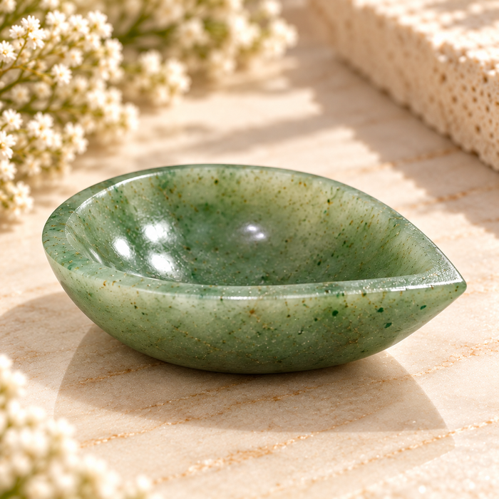 Natural Green Aventurine Crystal Diya (With Certificate)