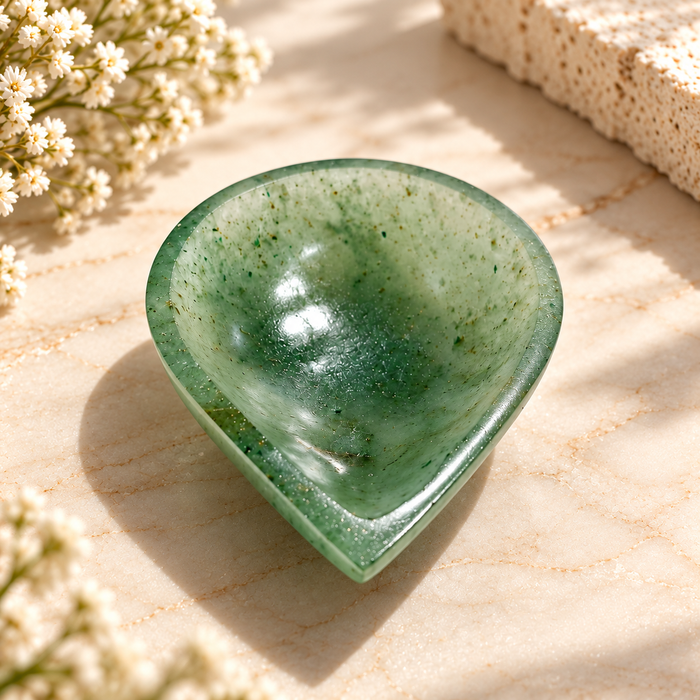 Natural Green Aventurine Crystal Diya (With Certificate)
