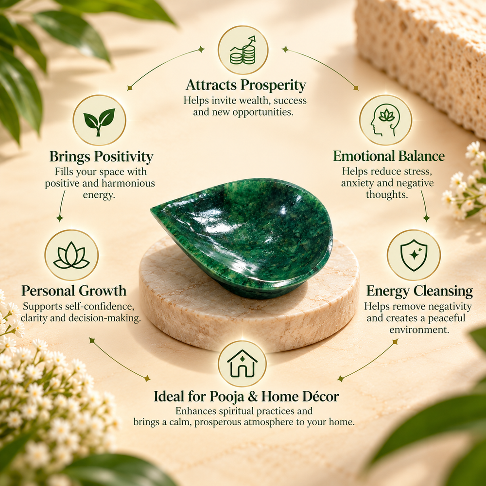 Natural Green Jade Crystal Diya (With Certificate)