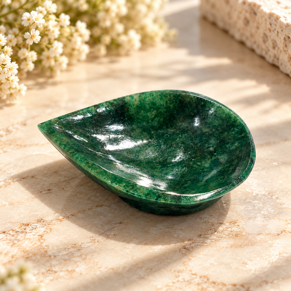 Natural Green Jade Crystal Diya (With Certificate)