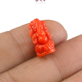 Natural Italian Coral Lord Ganesha Idol 9.90 Carat (With Certificate)