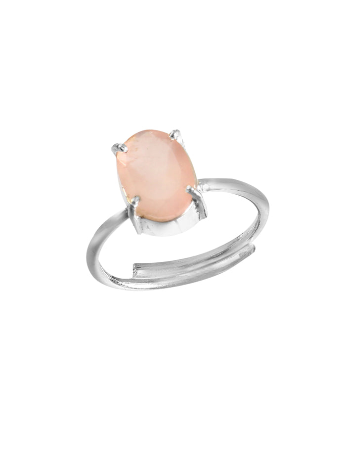 Natural Rose quartz Stone Cut Adjustable Ring (With Certificate))
