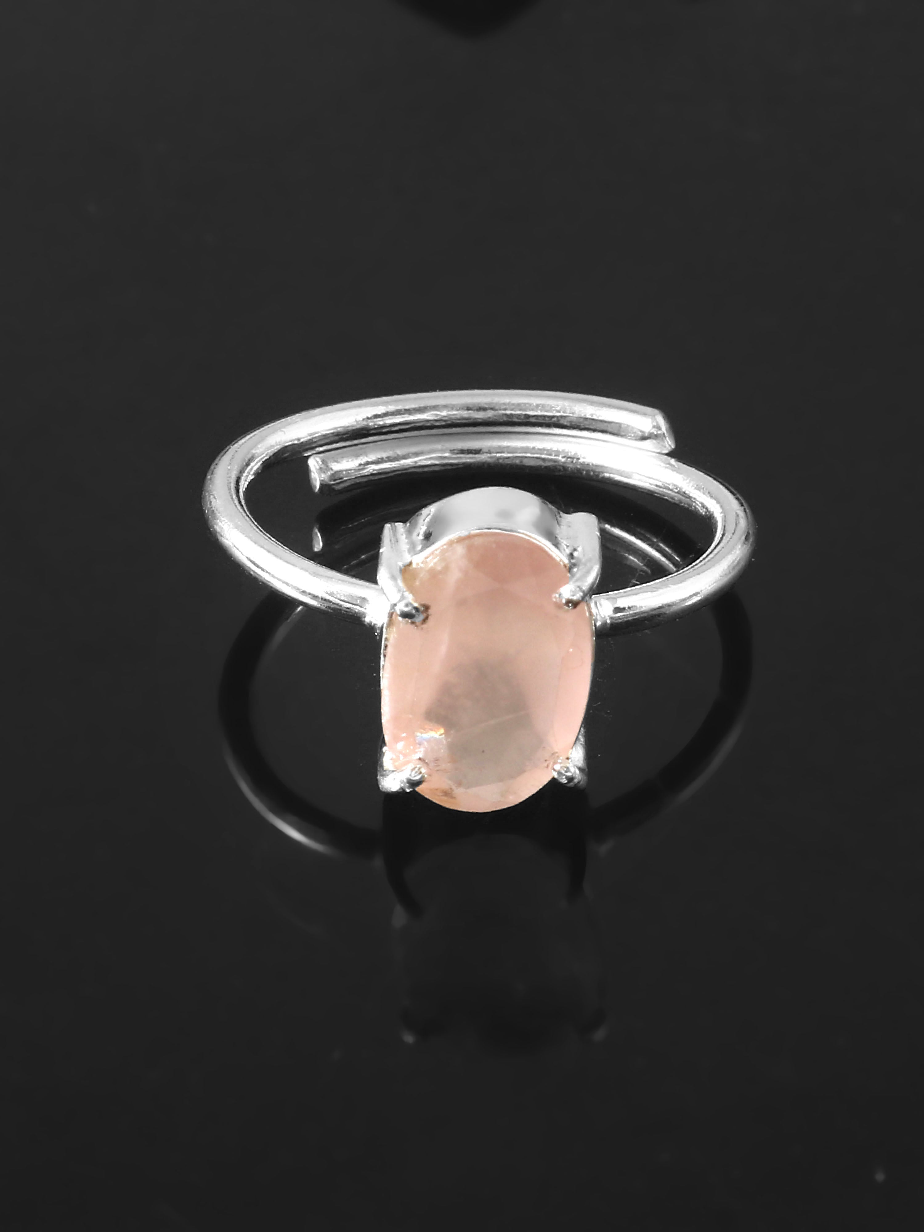 Beautiful AAA+ Quality Natural Facited Rose quartz Adjustable Ring In  Silver Plated