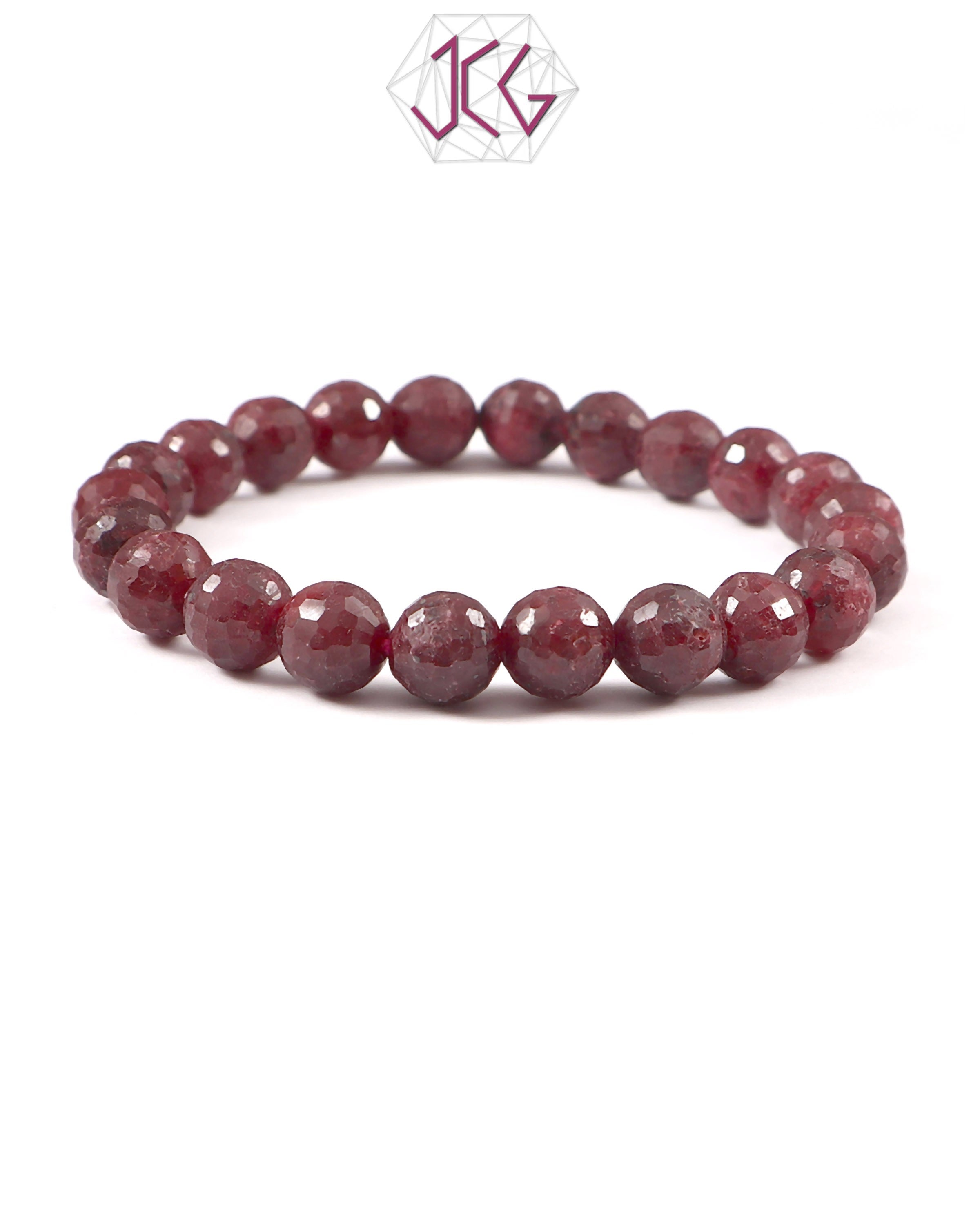 Natural Ruby Cut Bracelet 9mm Beads (With Certificate)