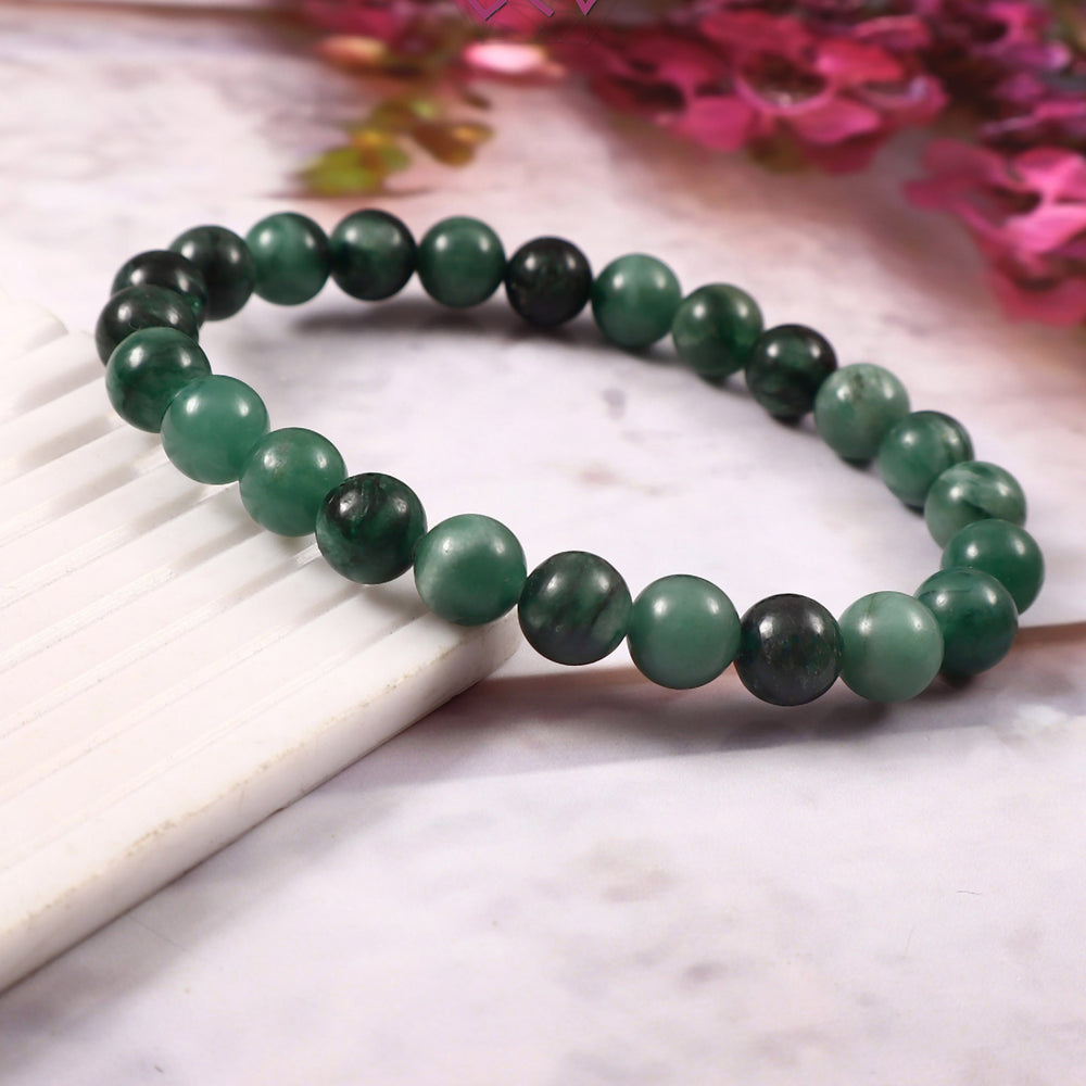 Natural Emerald (Panna) Bracelet 8mm Beads (With Certificate)