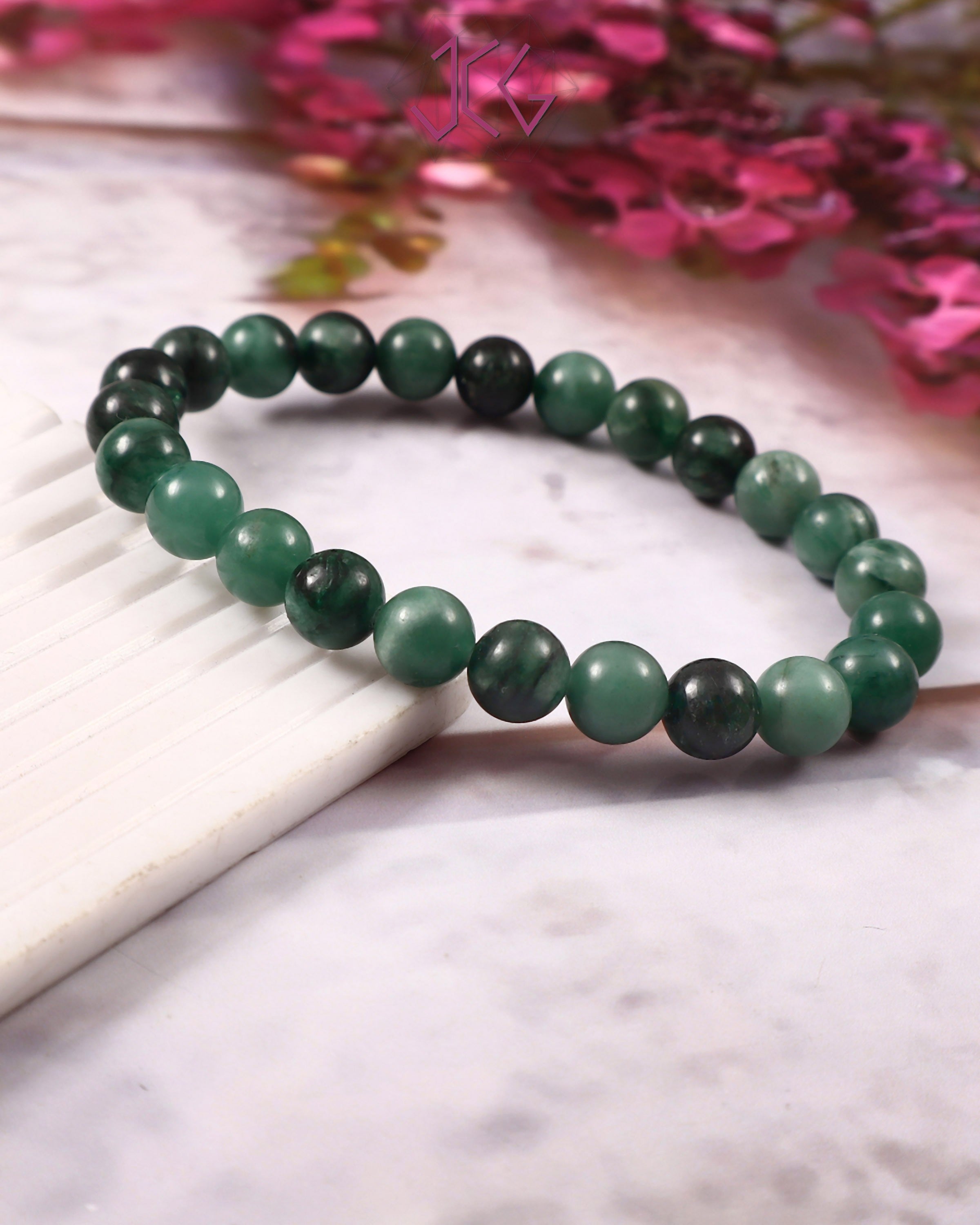 Natural Emerald (Panna) Bracelet 8mm Beads (With Certificate)