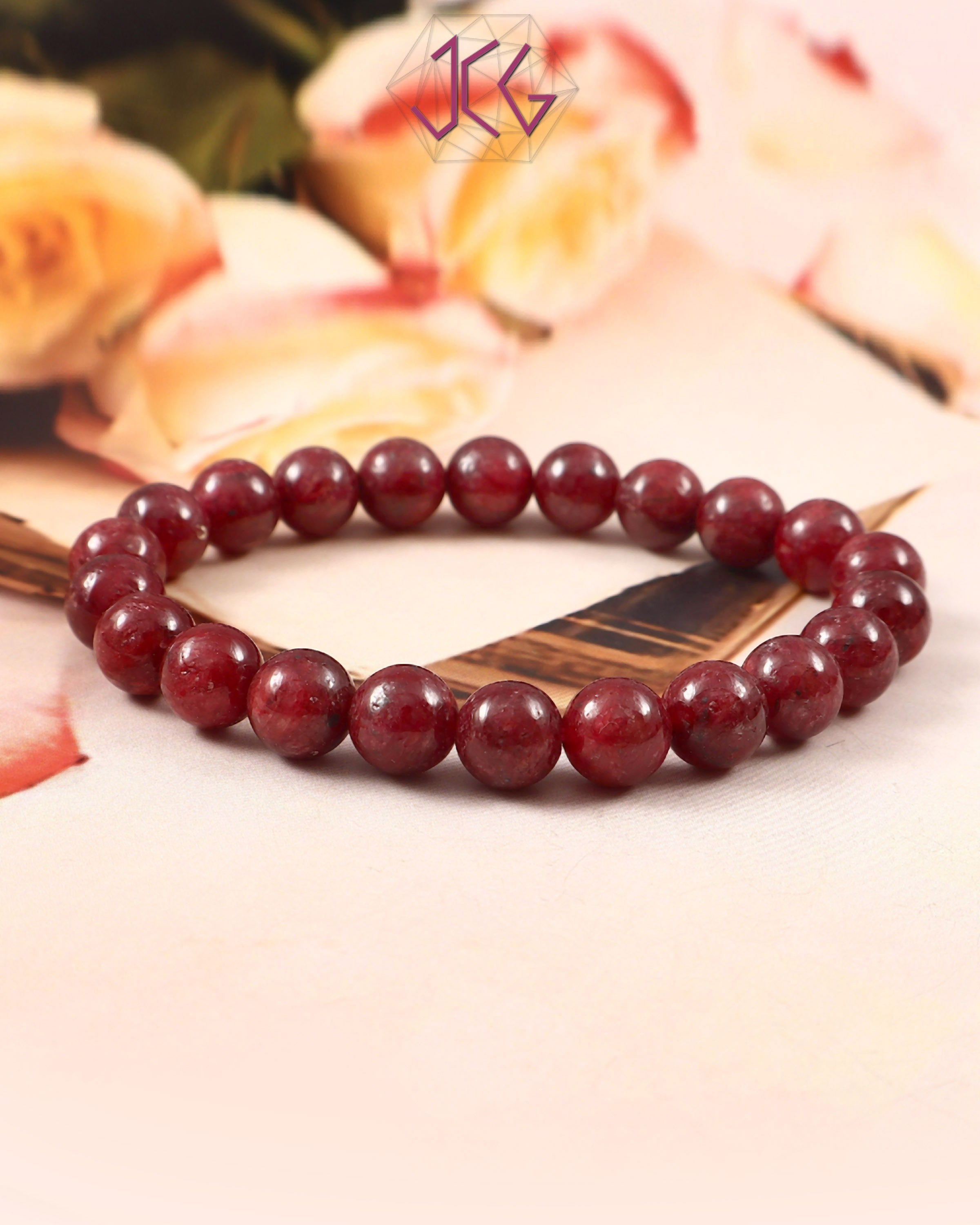 Natural Ruby Plain Bracelet 8mm Beads (With Certificate)