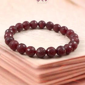 Natural Ruby Cut Bracelet 9mm Beads (With Certificate)