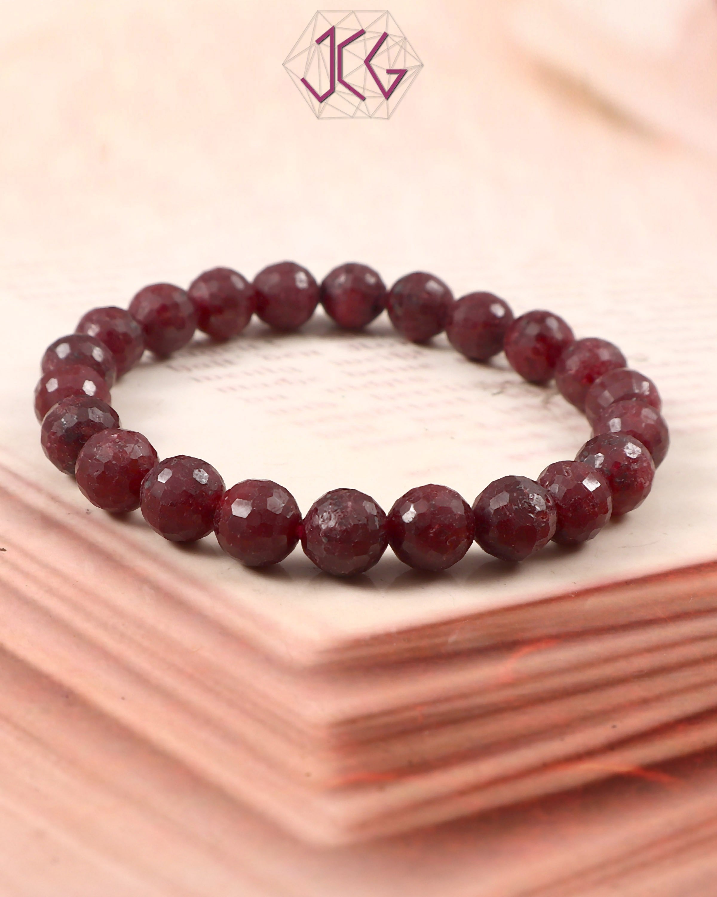 Natural Ruby Cut Bracelet 9mm Beads (With Certificate)