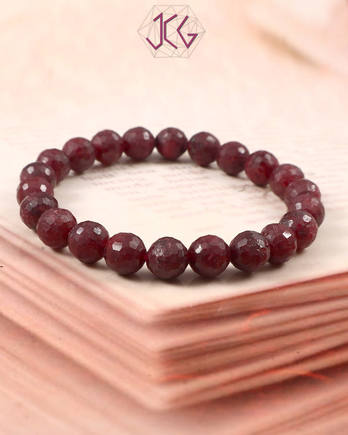 Natural Ruby Cut Bracelet 9mm Beads (With Certificate)