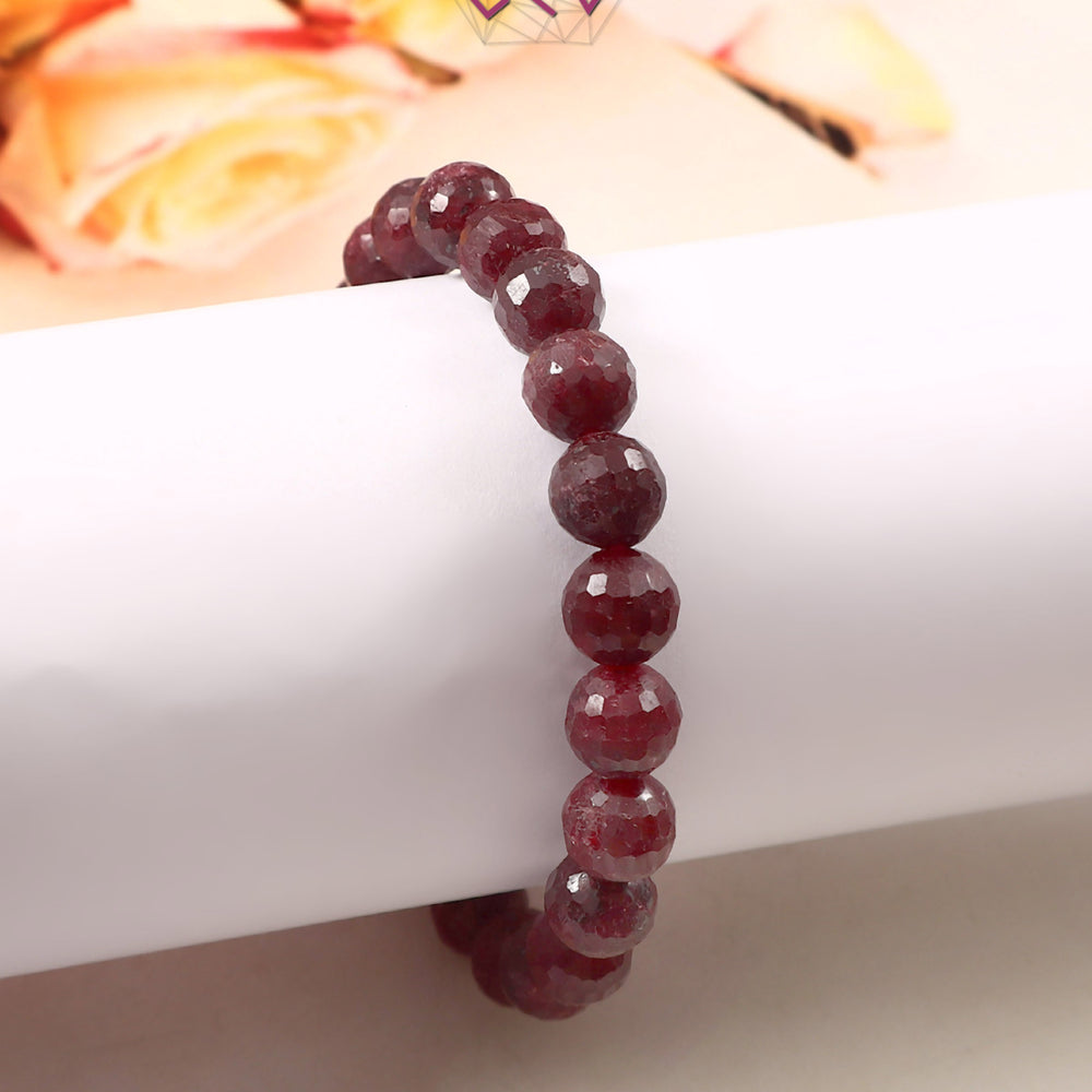 Natural Ruby Cut Bracelet 9mm Beads (With Certificate)