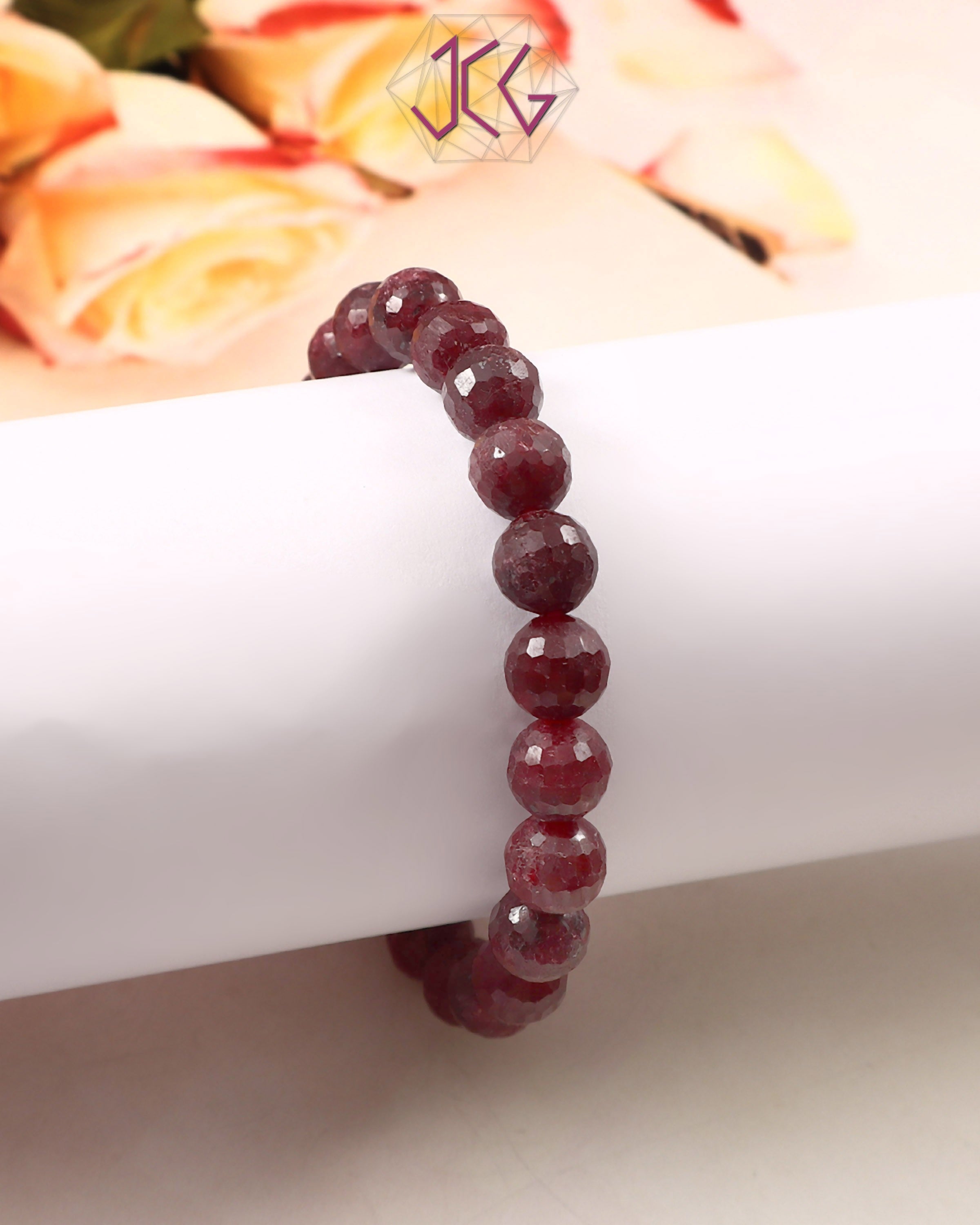 Natural Ruby Cut Bracelet 9mm Beads (With Certificate)
