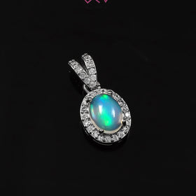 Natural Opal Pendant with American Diamond (With Certificate)
