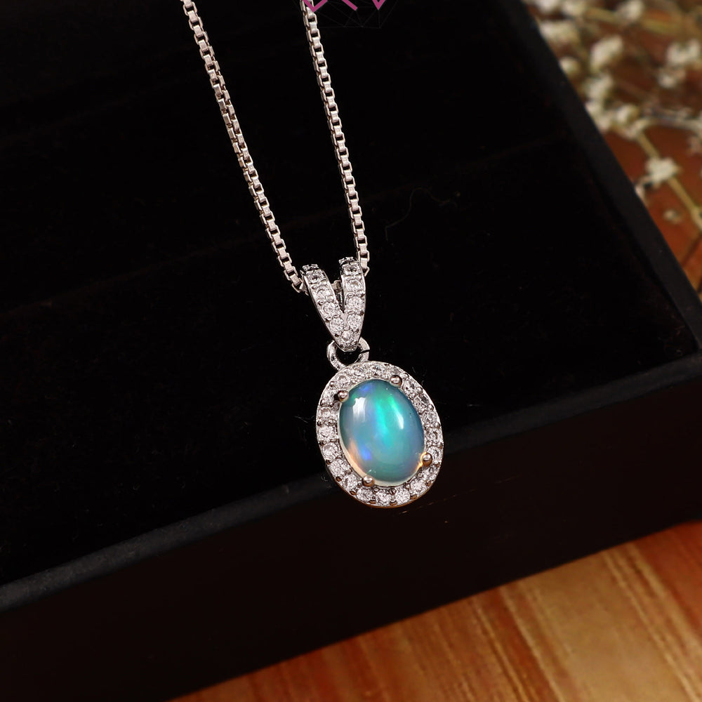 Natural Opal Pendant with American Diamond (With Certificate)