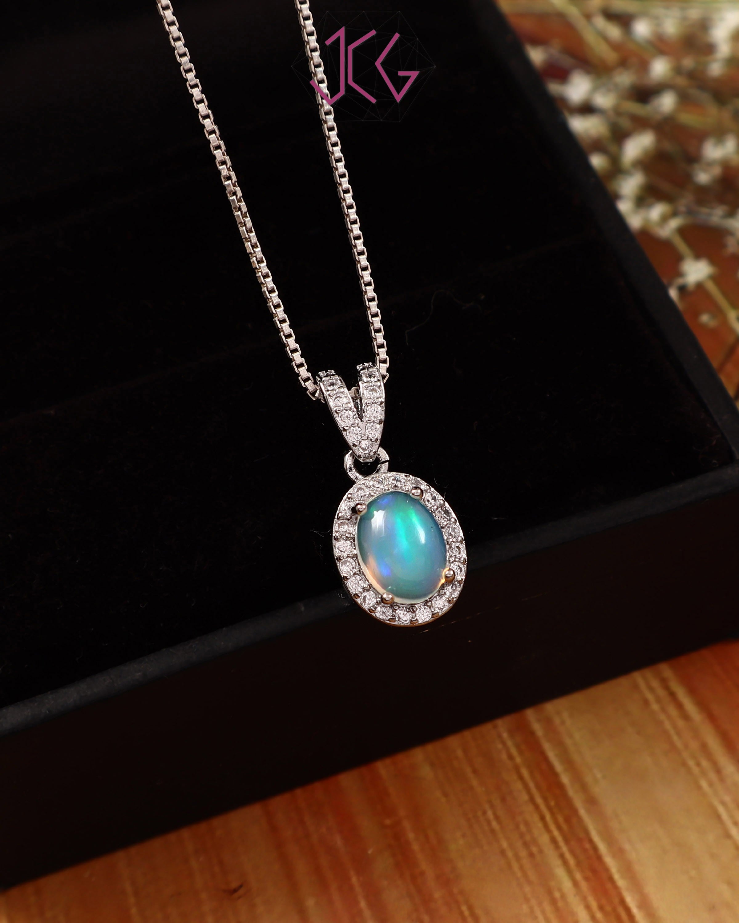 Natural Opal Pendant with American Diamond (With Certificate)