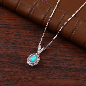 Natural Opal Pendant with American Diamond (With Certificate)