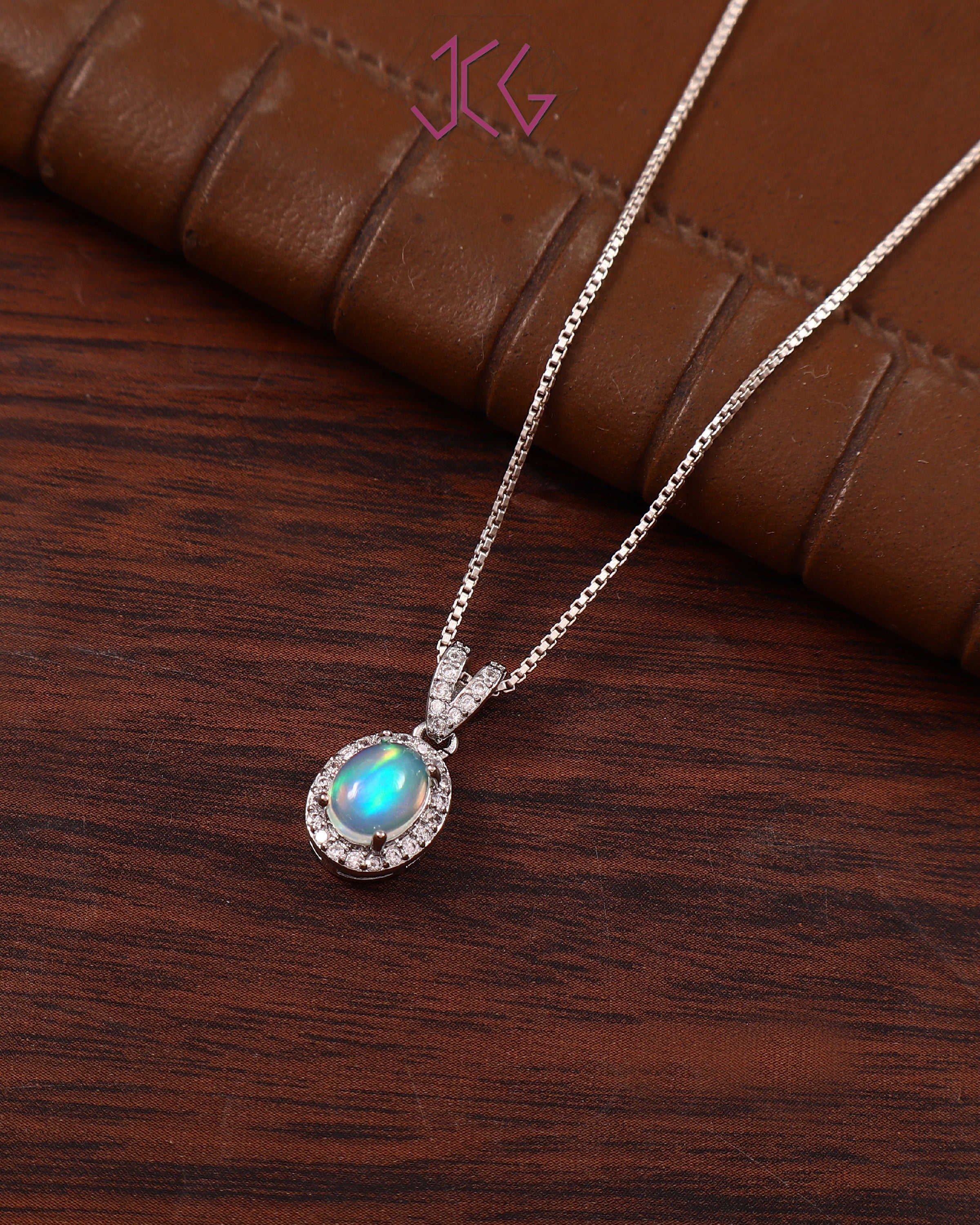 Natural Opal Pendant with American Diamond (With Certificate)