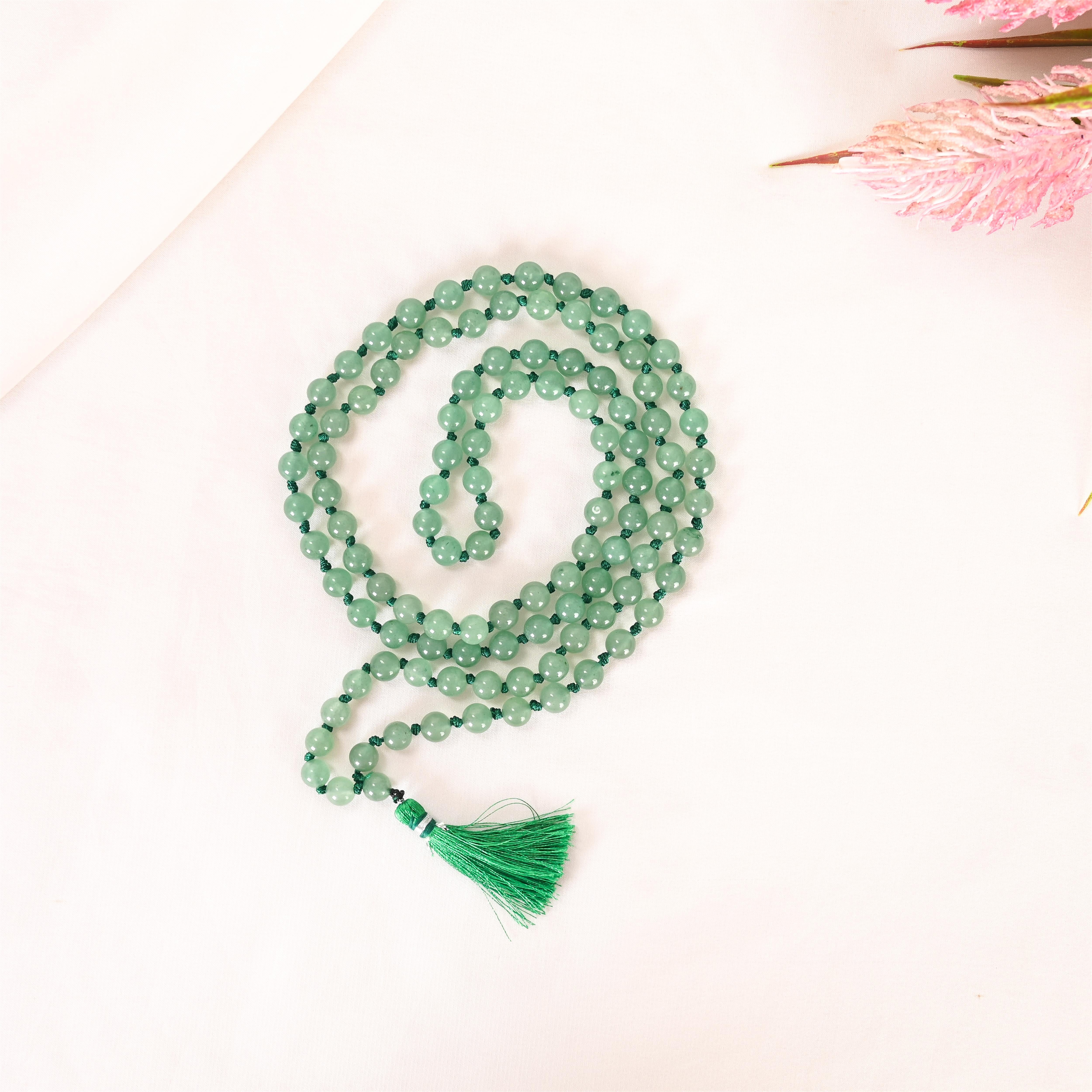 Natural Green Aventurine Mala (108 Beads) (With Certificate)