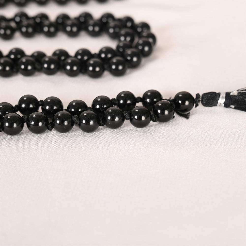 Natural Black Onyx Mala (108 Beads) (With Certificate)