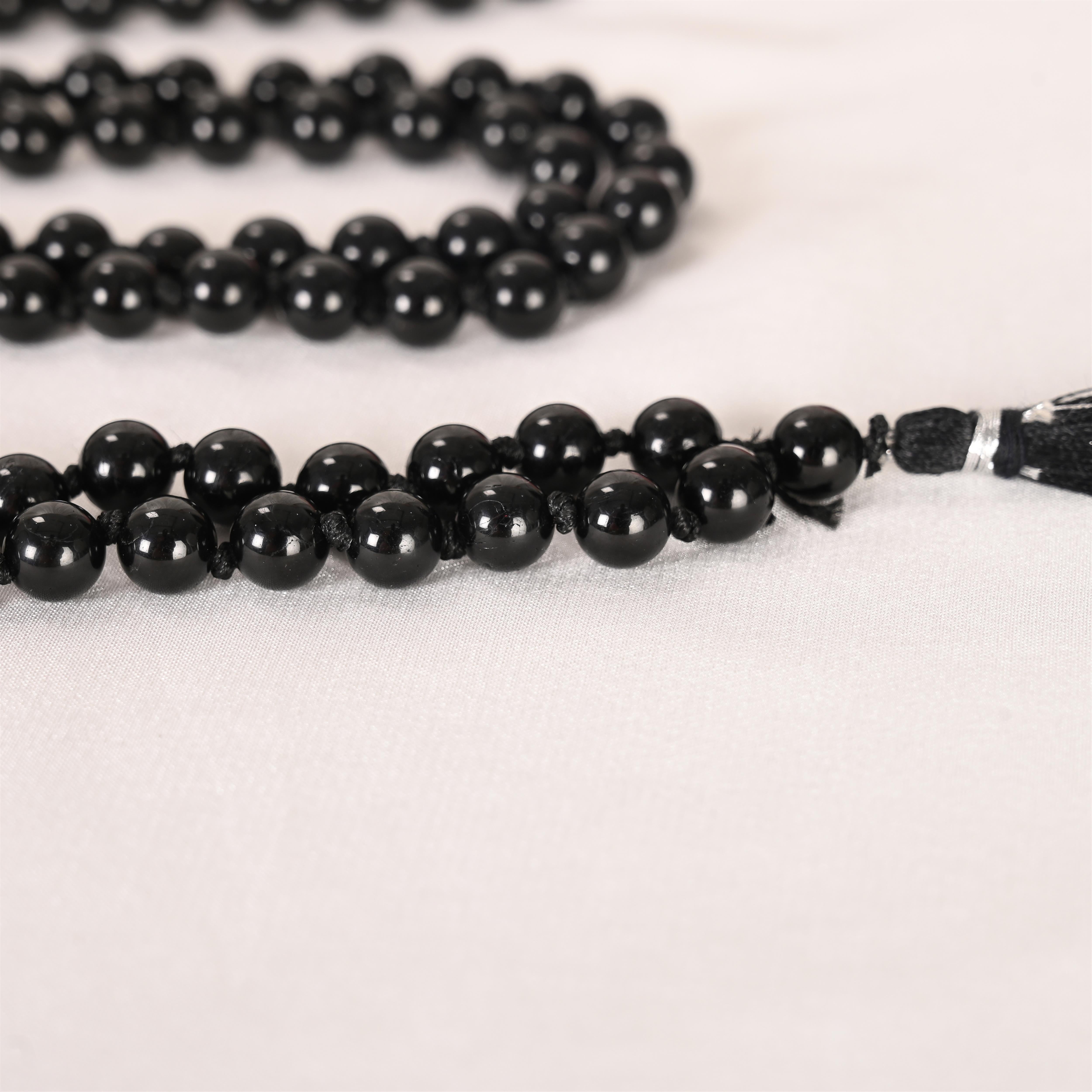 Natural Black Onyx Mala (108 Beads) (With Certificate)