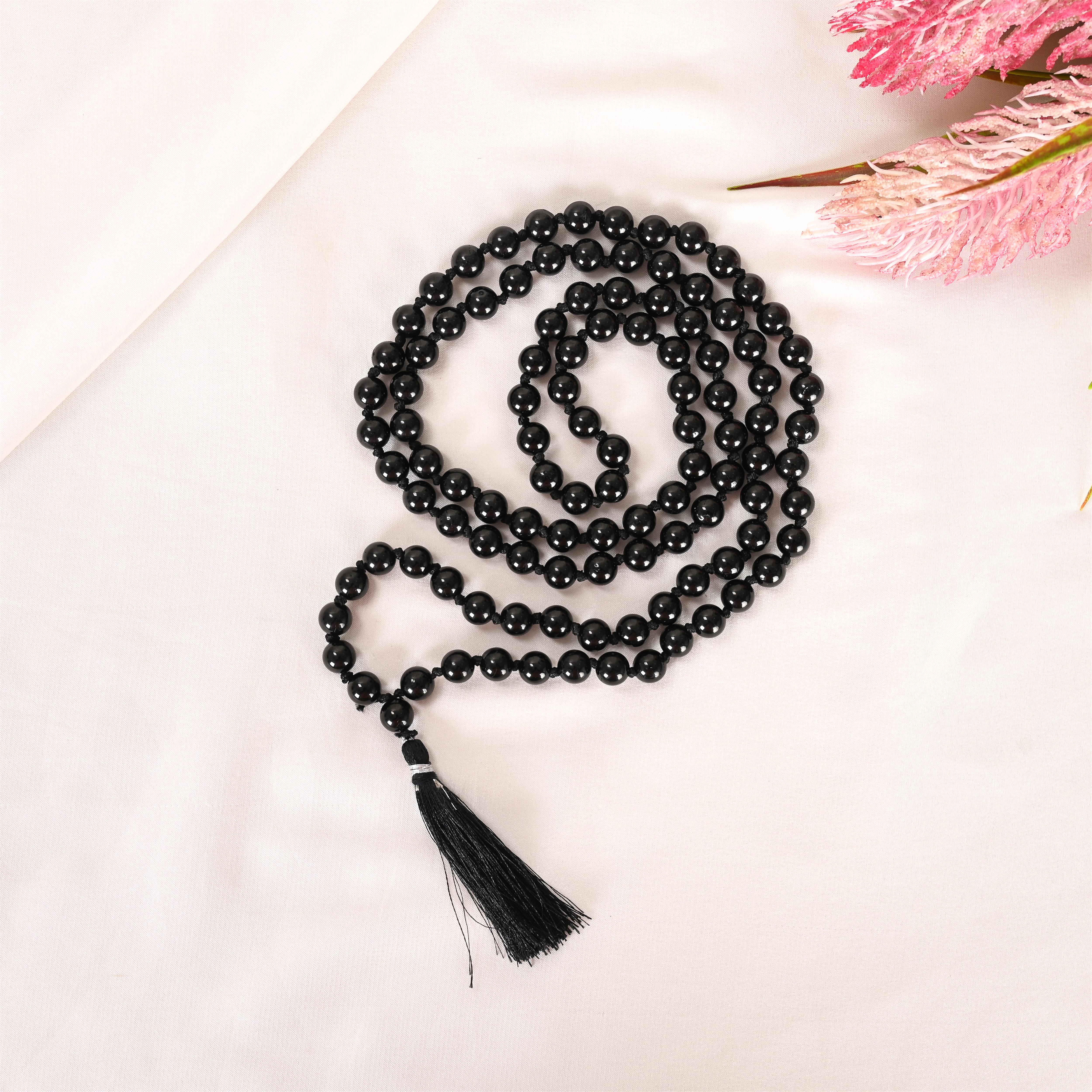 Natural Black Onyx Mala (108 Beads) (With Certificate)