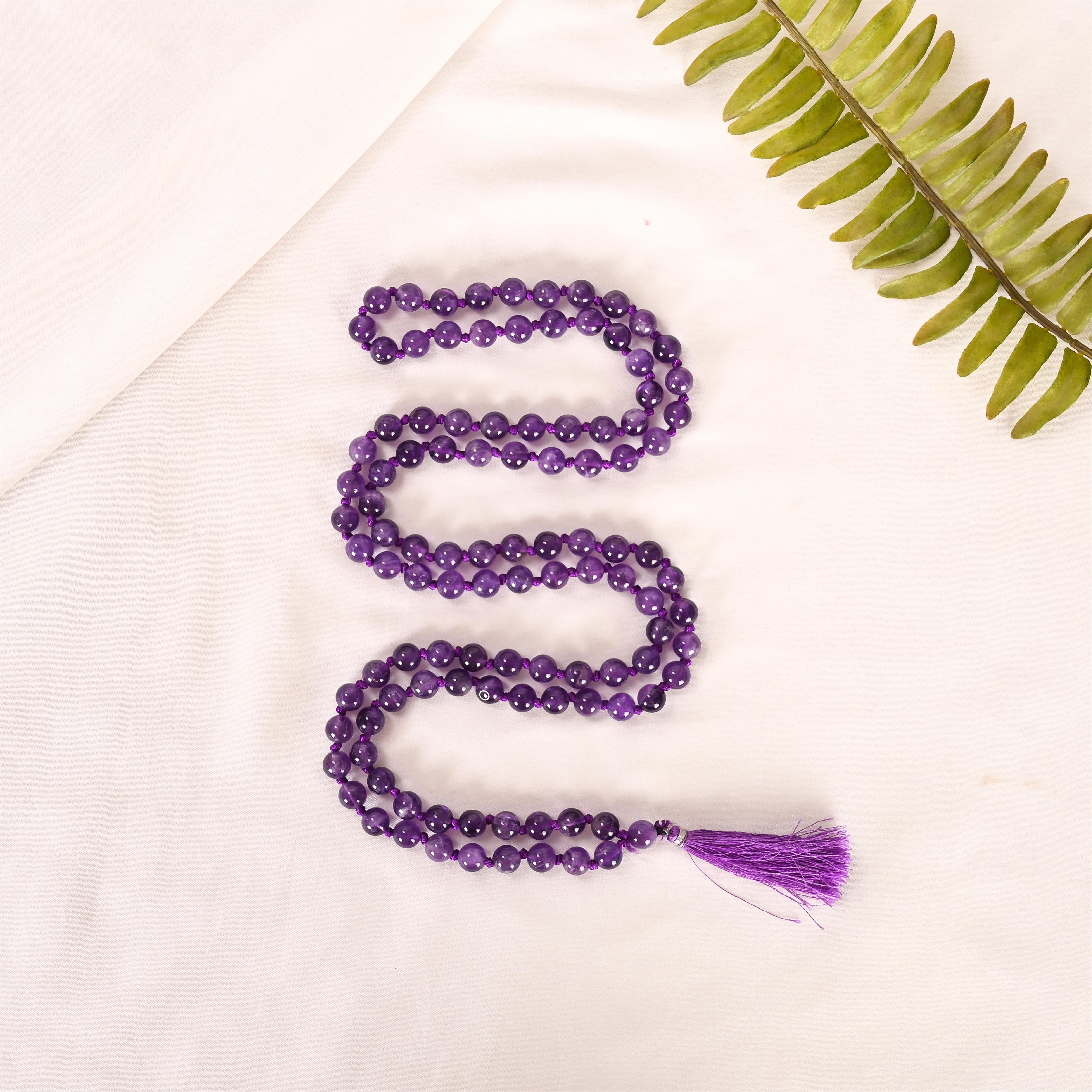 Natural Amethyst Mala (108 Beads) (With Certificate)