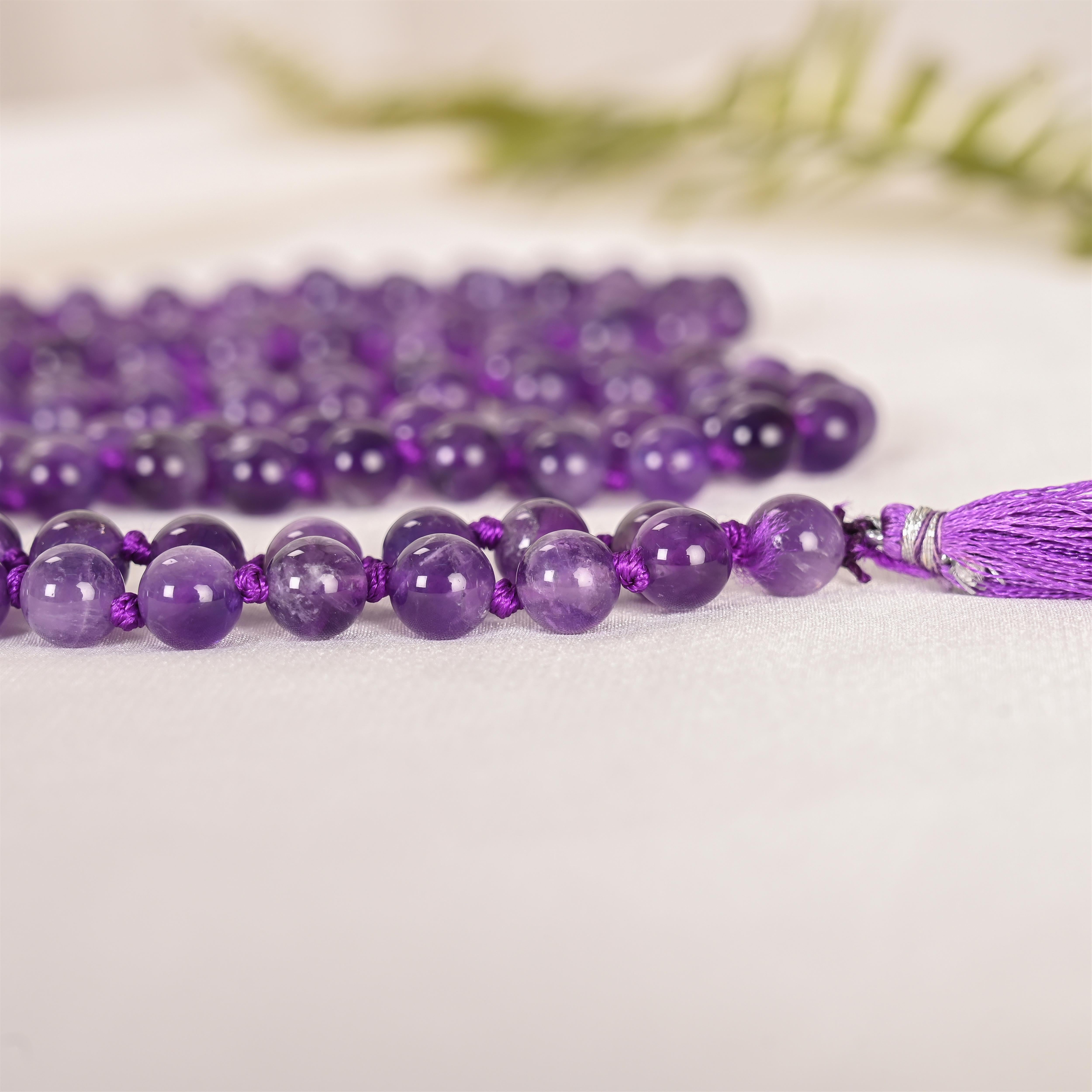 Natural Amethyst Mala (108 Beads) (With Certificate)