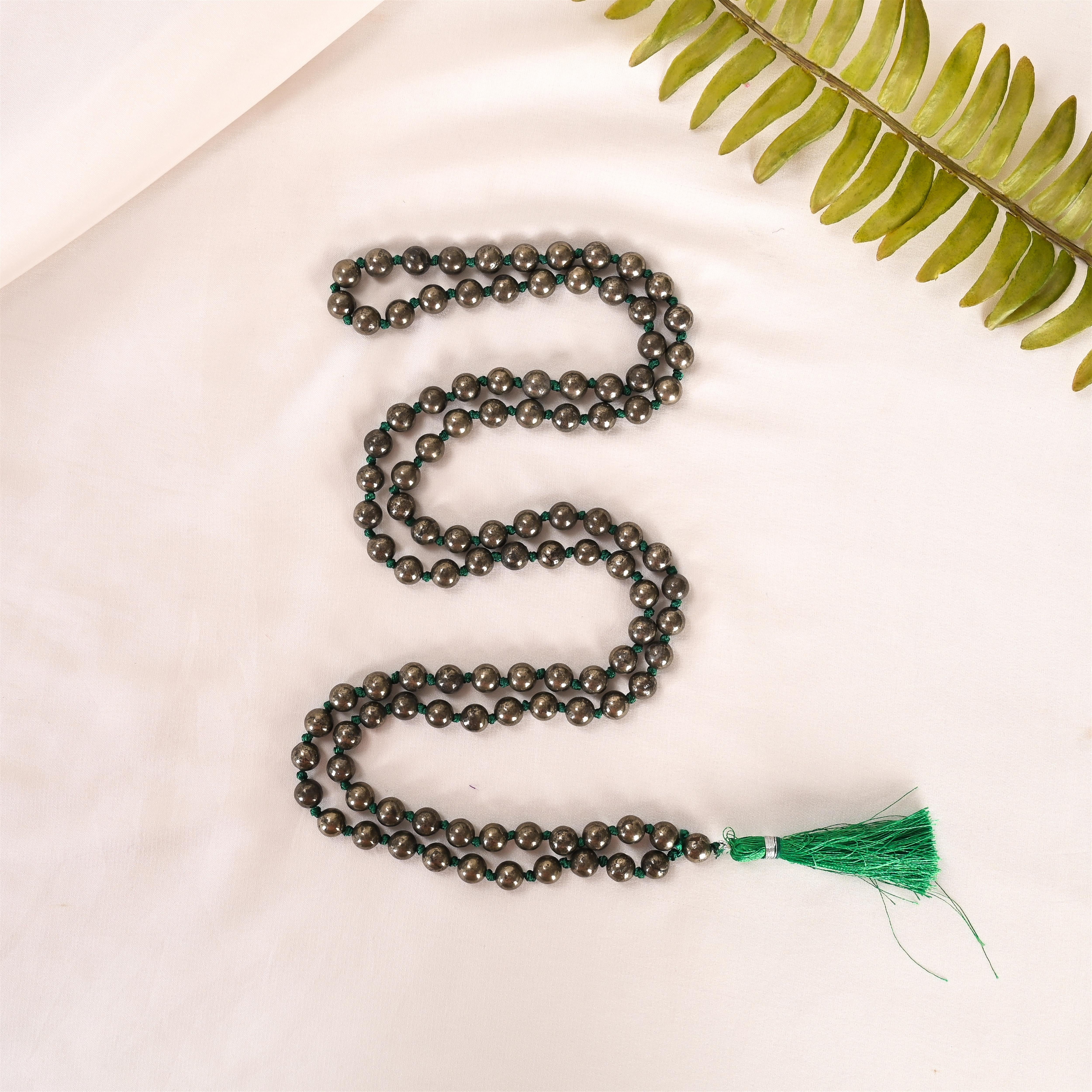 Natural Pyrite Mala (108 Beads) (With Certificate)