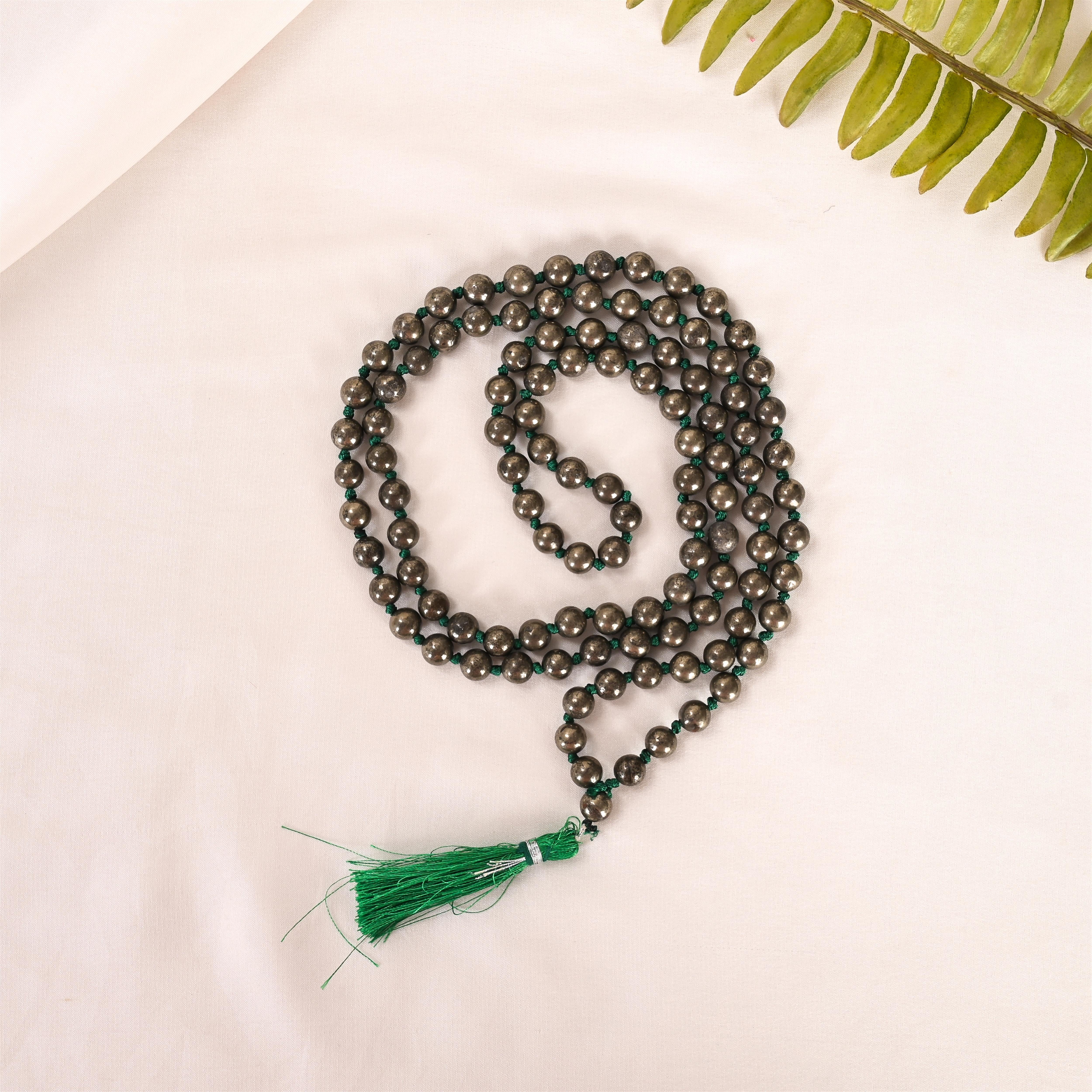 Natural Pyrite Mala (108 Beads) (With Certificate)