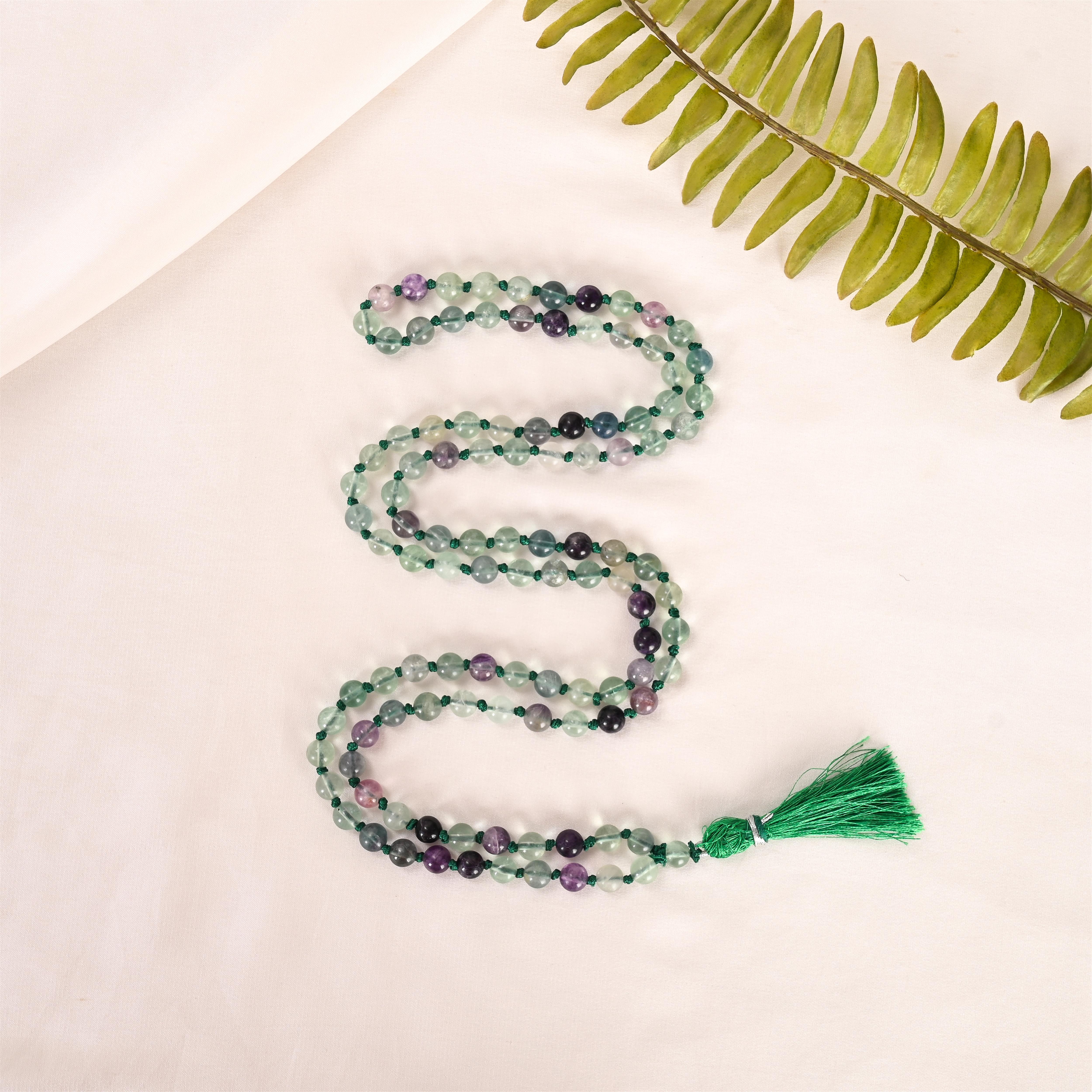 Natural Fluorite Mala (108 Beads) (With Certificate)