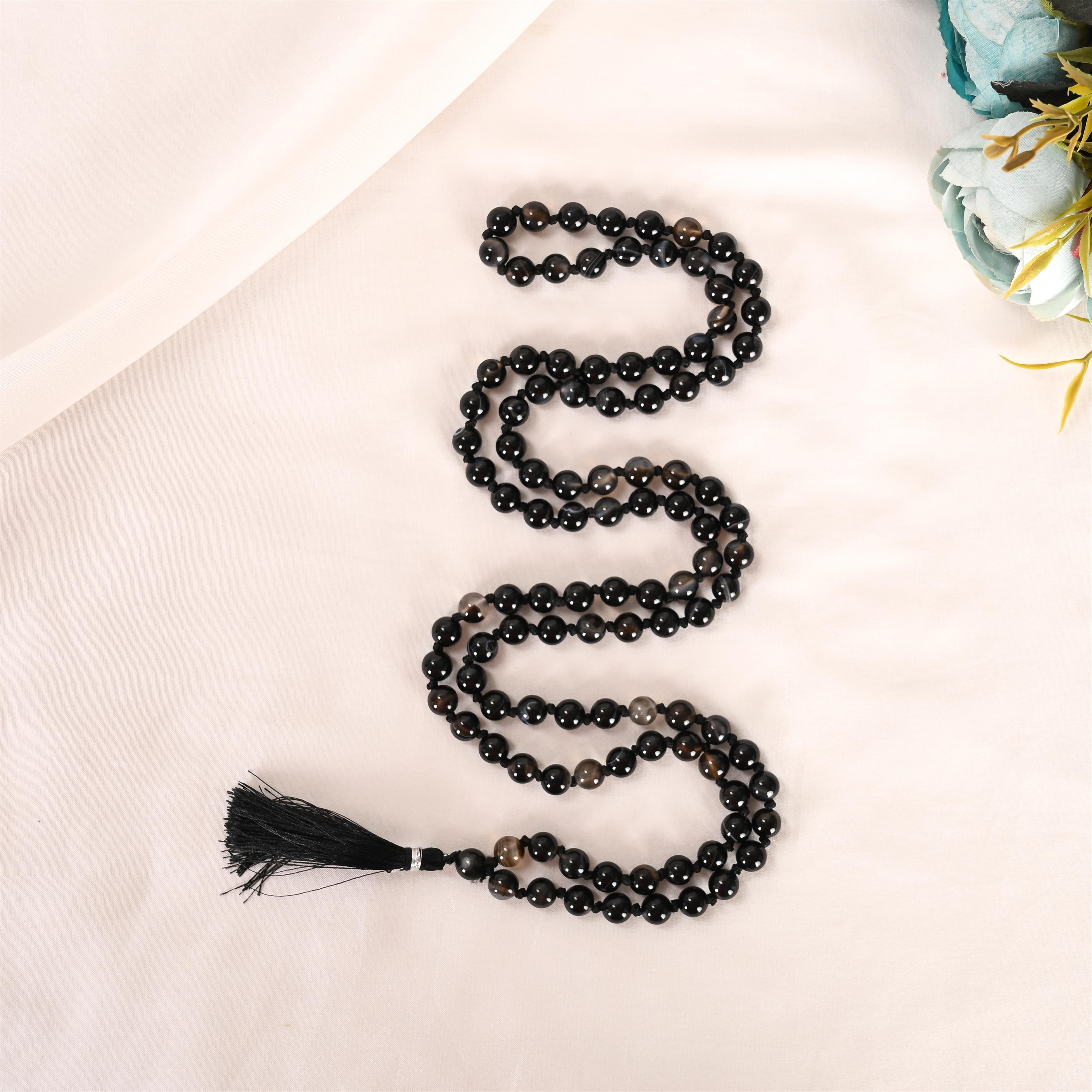 Natural Black Agate Mala (108 Beads) (With Certificate)