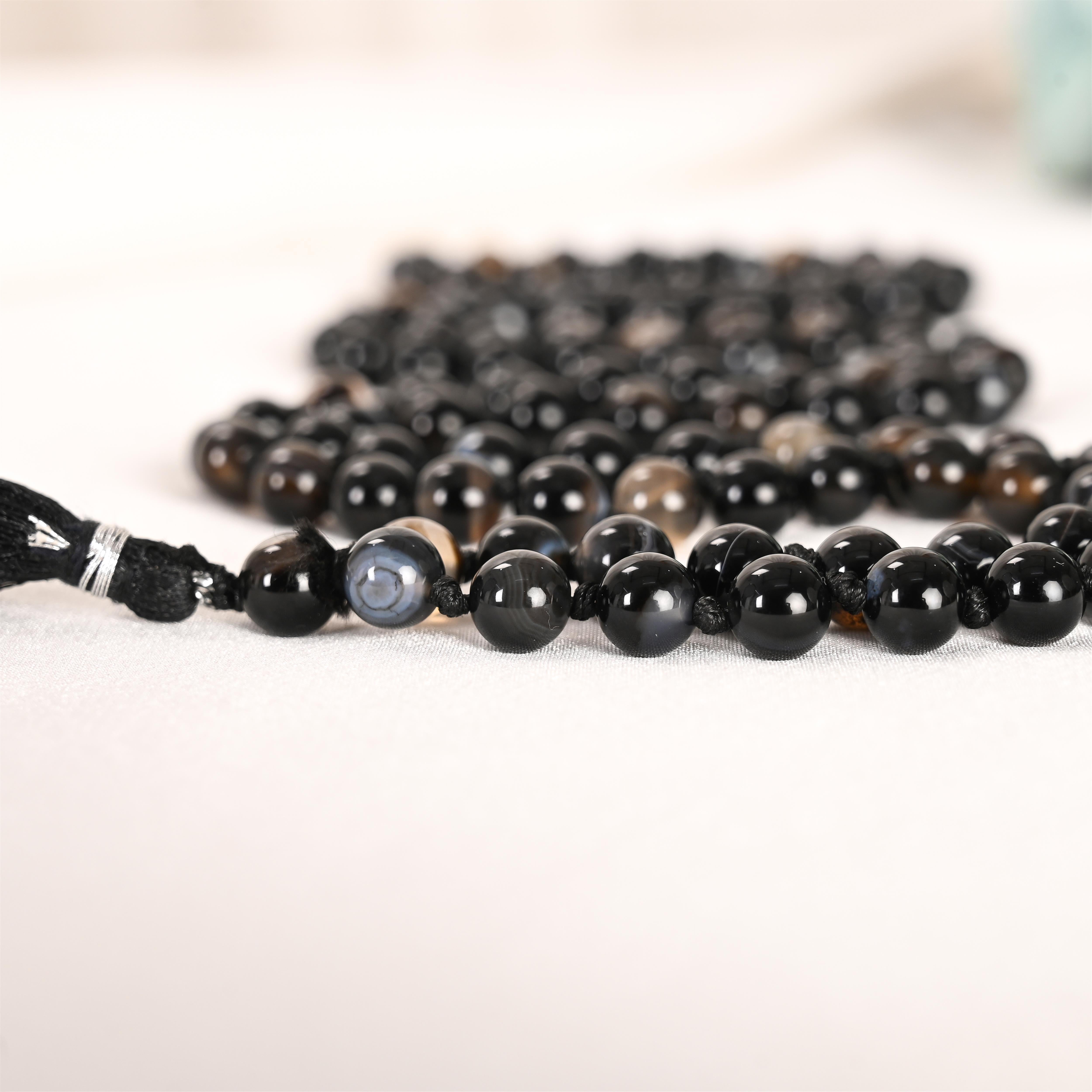 Natural Black Agate Mala (108 Beads) (With Certificate)