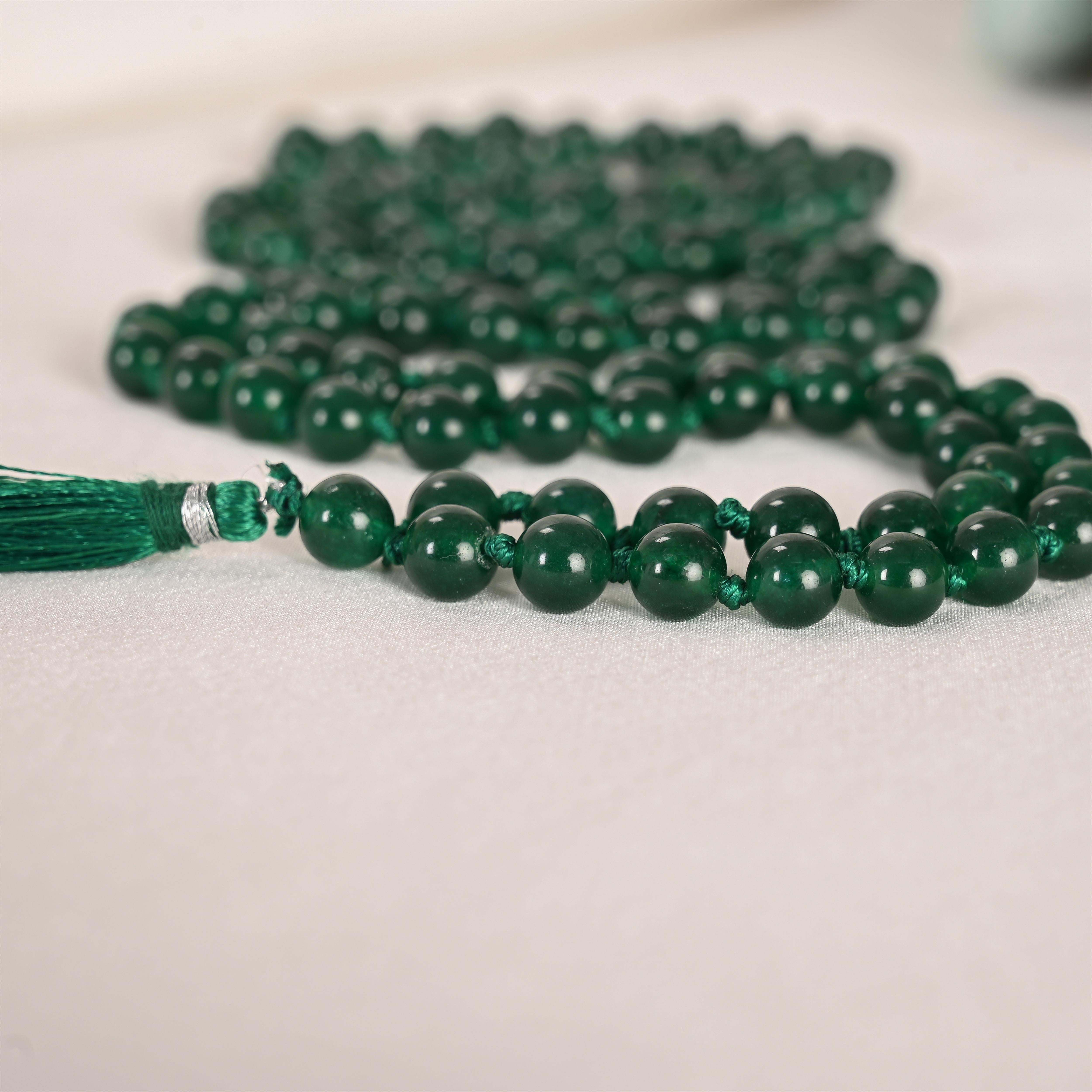 Natural Green Jade Mala (108 Beads) (With Certificate)